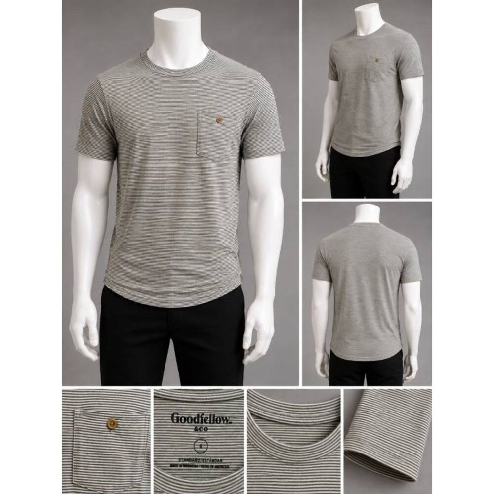 Goodfellow & Co Men's S Striped Pocket T-Shirt Short Sleeve Green White